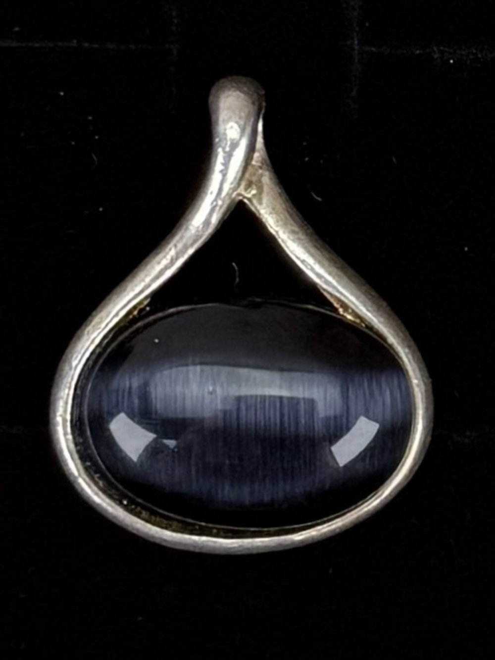 Vintage silvertone and blackish blue costume pendant + free 16” cord necklace